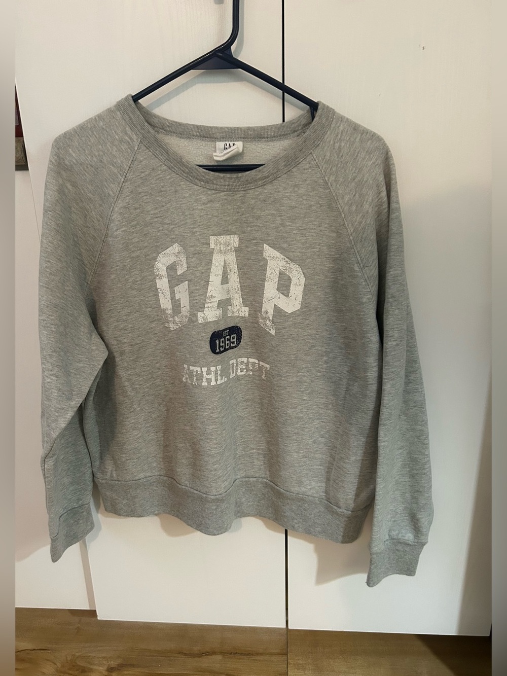 GAP Heather Gray Distressed Logo Sweatshirt